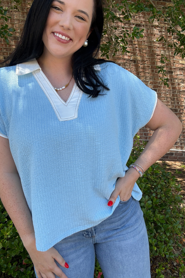 Textured Knit V- Neck Top - Shop Ravel