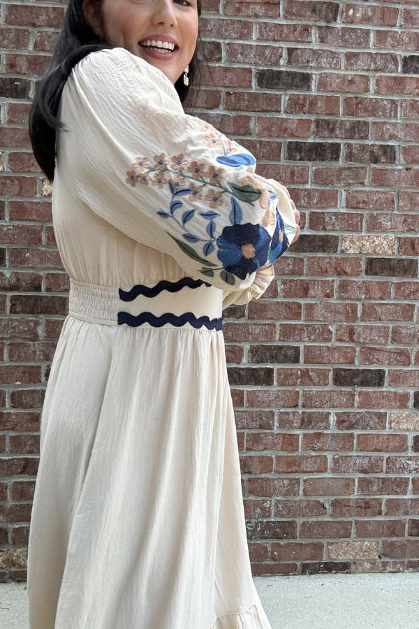 Embroidered Tiered Midi Dress