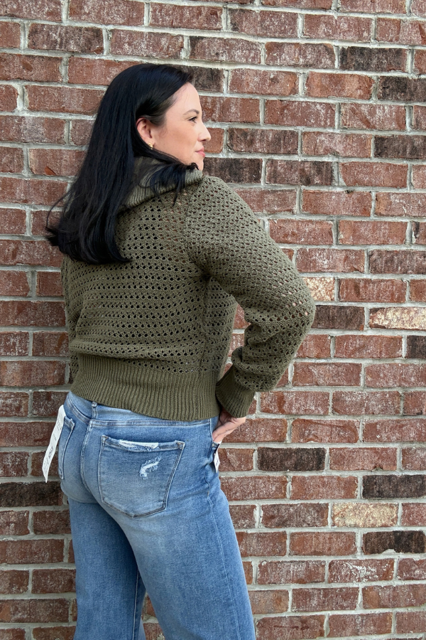 Pointelle Zip Up Cardigan
