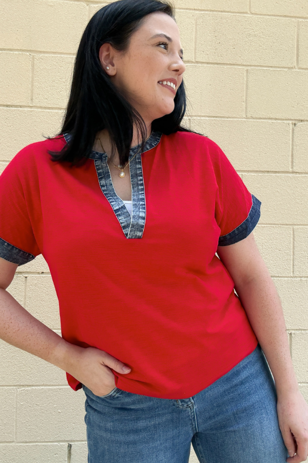 Red & Denim Top - Shop Ravel