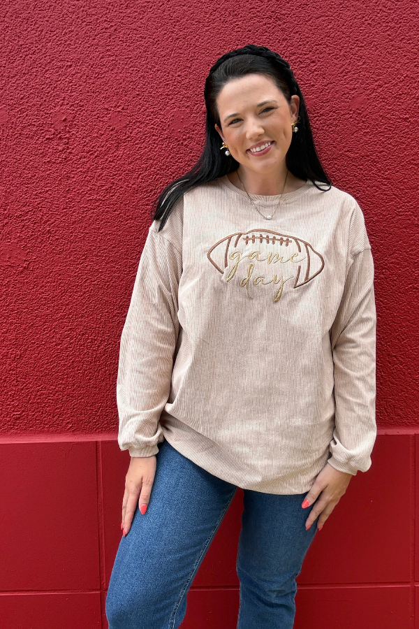 Game Day Embroidered Corduroy Sweatshirt