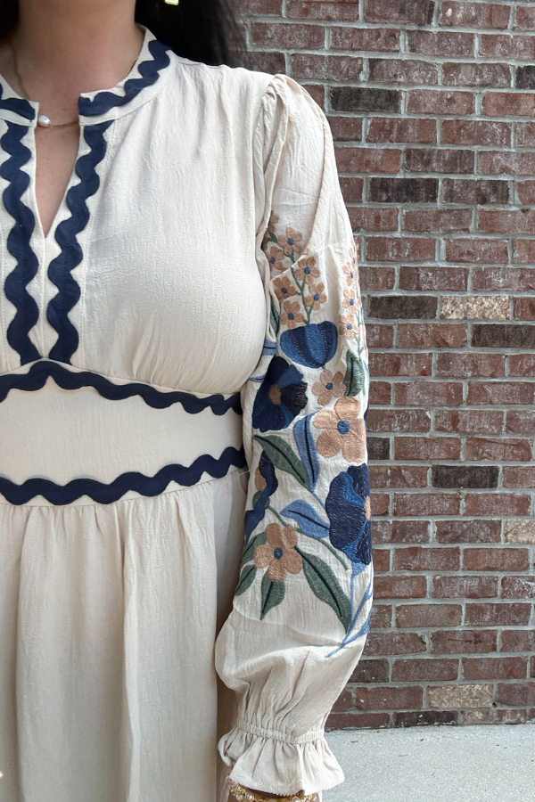 Embroidered Tiered Midi Dress