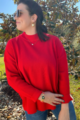 Mock Neck Top- Red