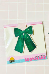 Magnetic Bookmark, Green Bow with Pink Hearts