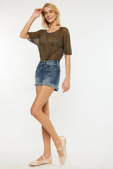 Kan Can Frayed Hem Denim Shorts