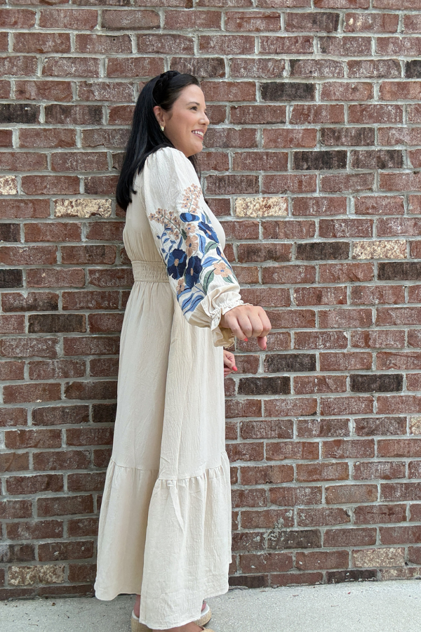 Embroidered Tiered Midi Dress