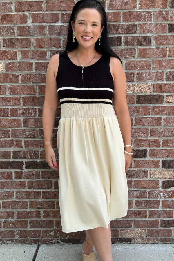 Front Zip Up Midi Dress