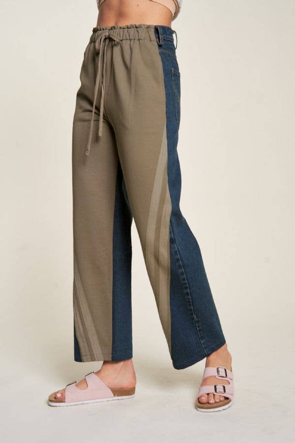 Two-Tone Denim Jogger Pants