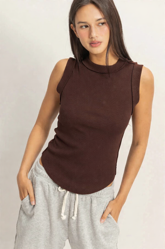Seam Detail Tank Top- Brown - Shop Ravel
