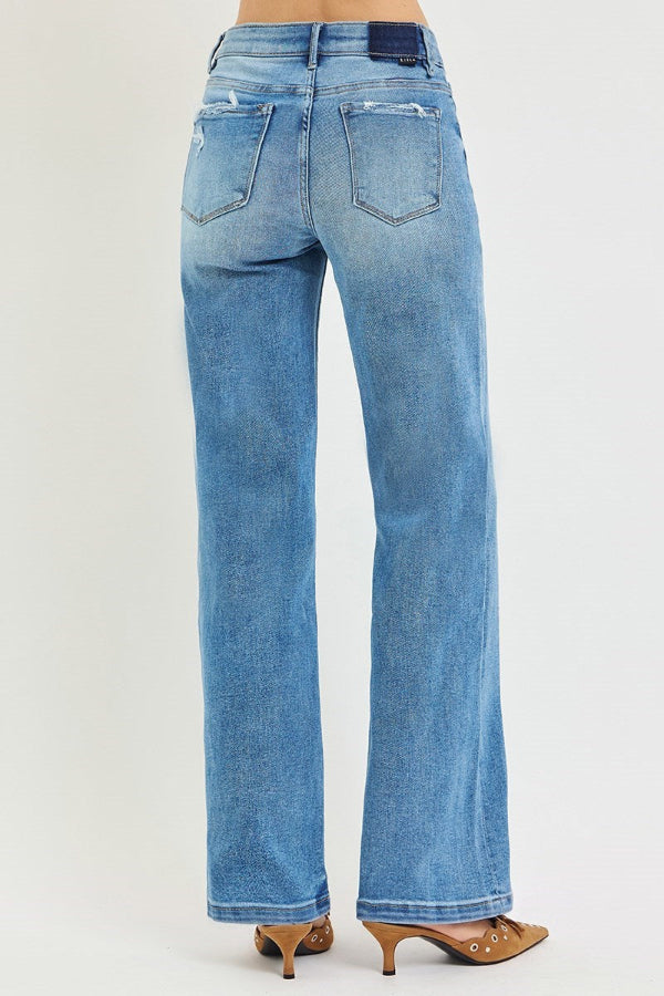 Risen Mid Rise Wide Leg Jeans
