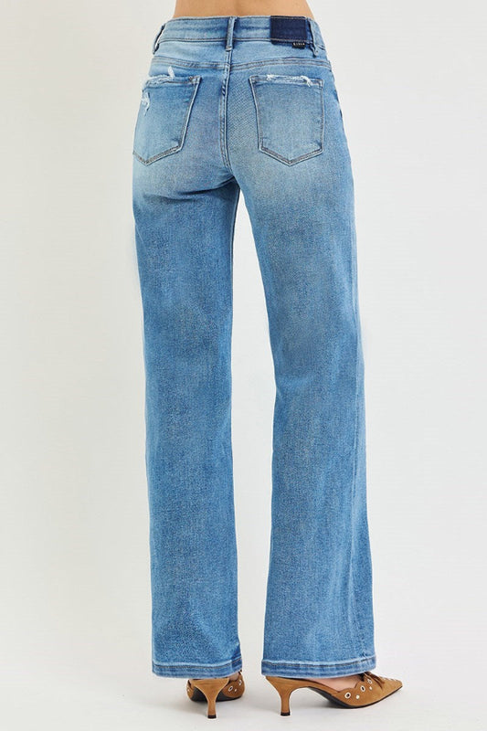 Risen Mid Rise Wide Leg Jeans