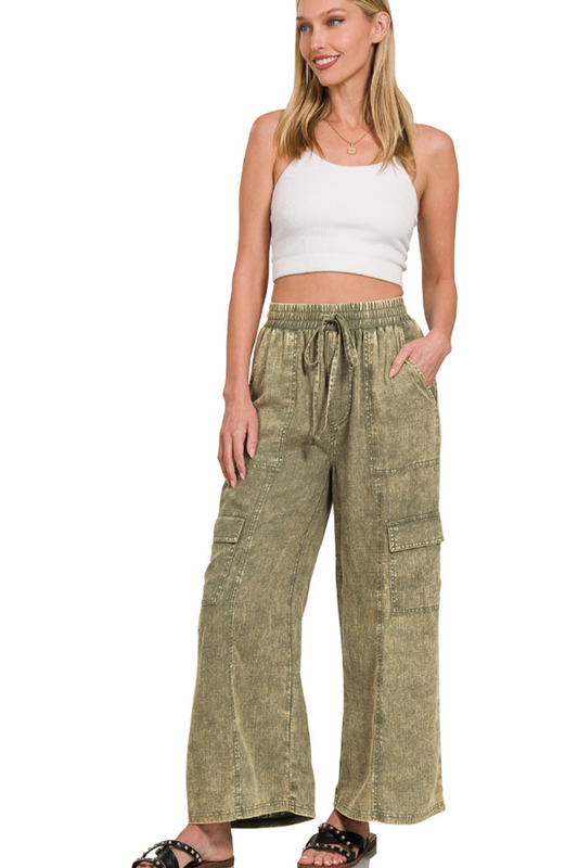 Linen Cargo- Olive