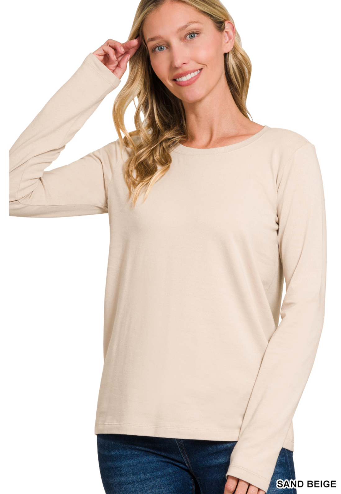 Cotton Crewneck Long Sleeve Tee
