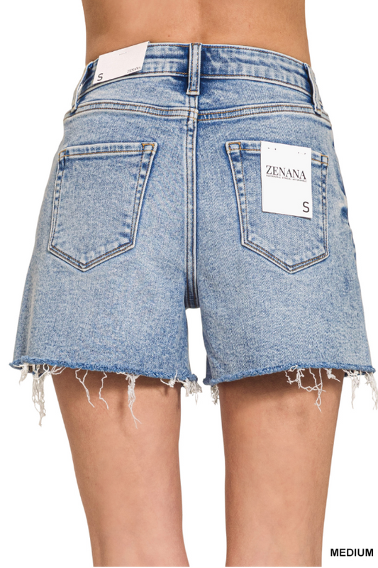 Distressed Hem Denim Shorts