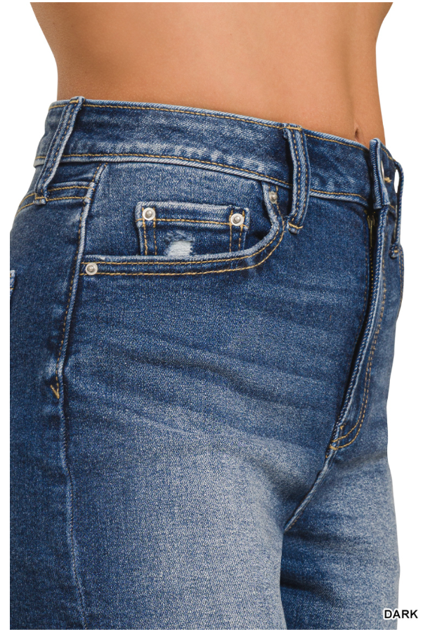 Distressed Hem Denim Shorts - Dark Wash - Shop Ravel