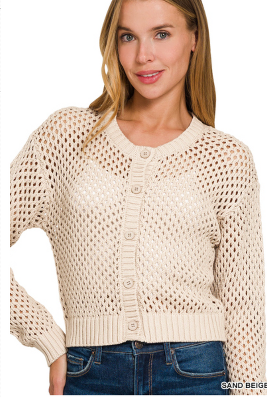 Crochet Cardigan - Sand Beige - Shop Ravel