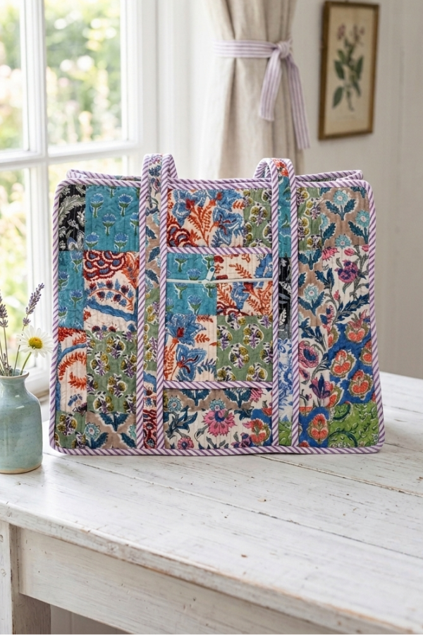Sadie Floral Patchwork Print Tote Bag