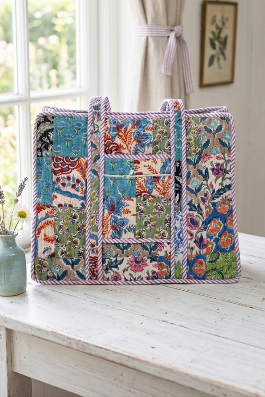 Sadie Floral Patchwork Print Tote Bag