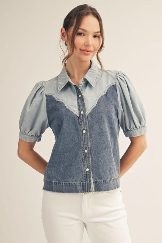 Button Down Washed Denim Top