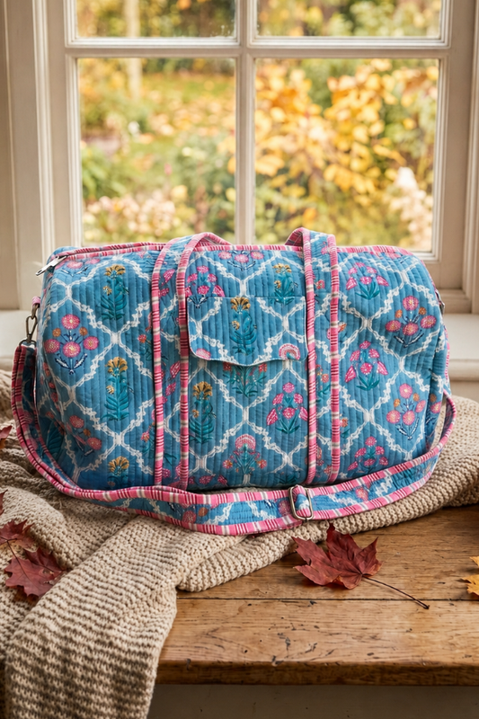 Cottagecore Blue Floral Duffel Bag