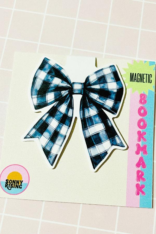 Magnetic Bookmark, Black Gingham Bow