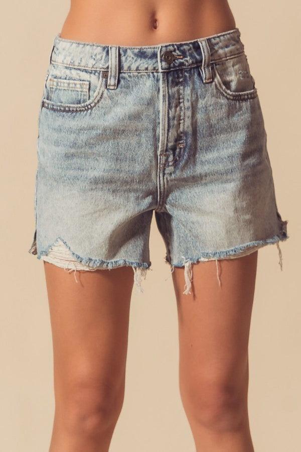 Mid Rise Distressed Denim Shorts - Shop Ravel