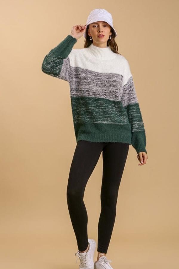 Umgee Blocked Mock Sweater