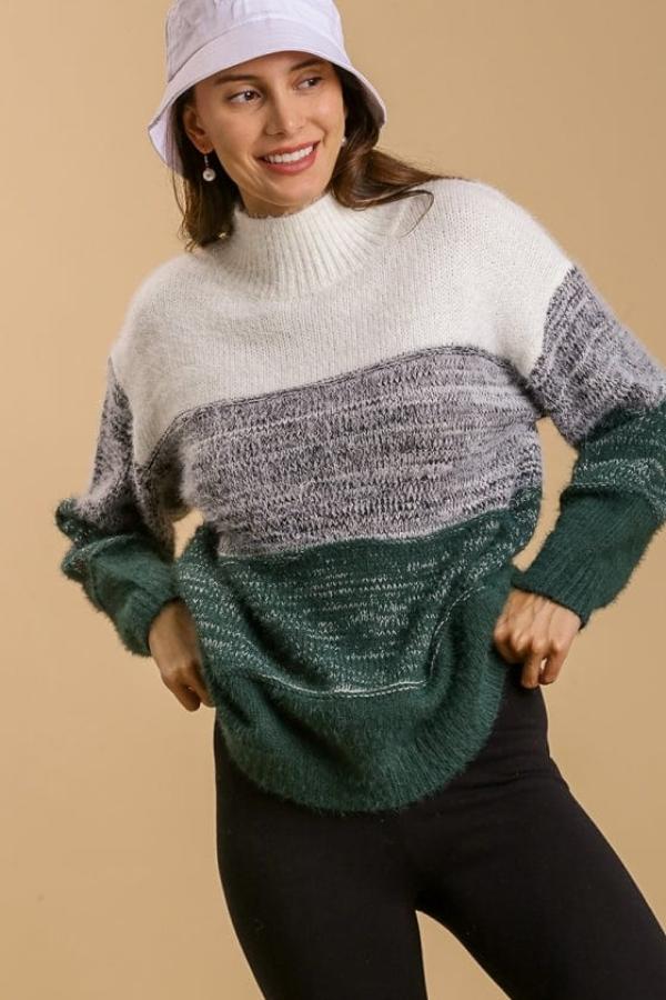 Umgee Blocked Mock Sweater