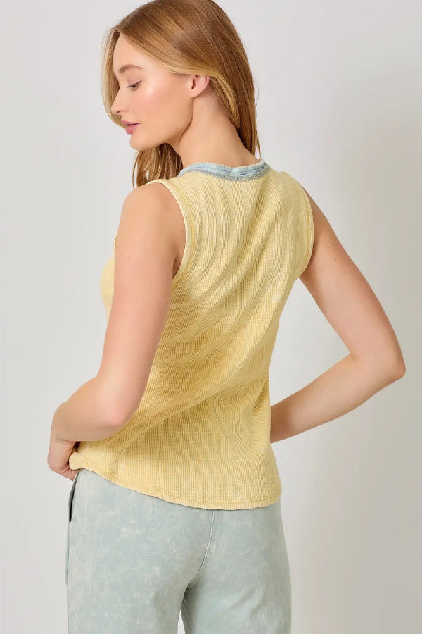 Washed Sleeveless Henley Top - Yellow - Shop Ravel