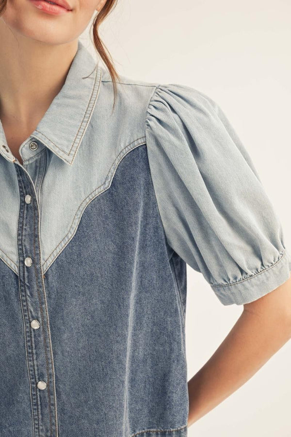 Button Down Washed Denim Top
