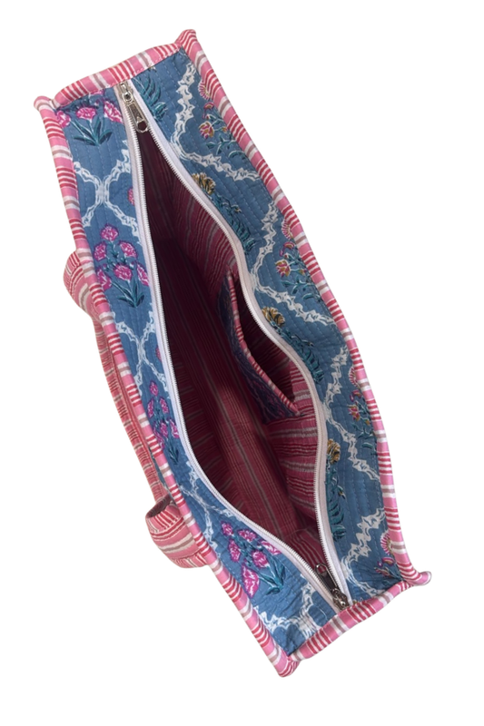 Cottagecore Blue Floral Quilted Tote Bag
