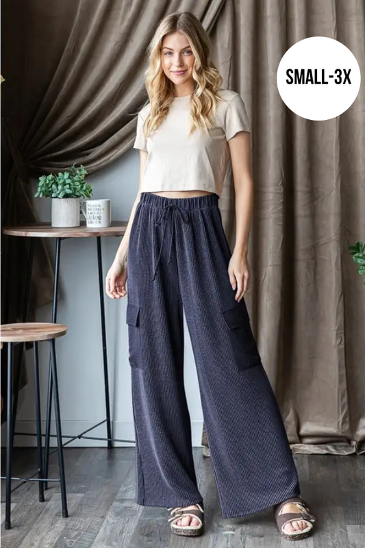 Ribbed Knit Pants- Navy