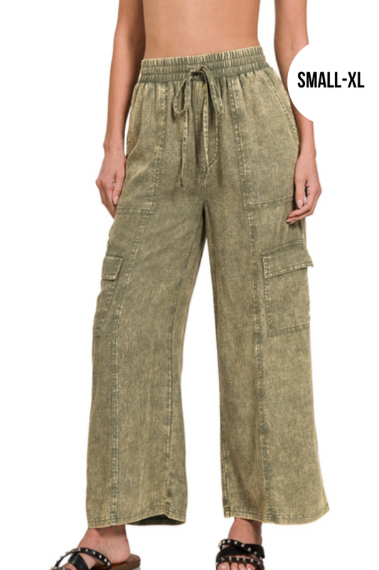 Linen Cargo- Olive
