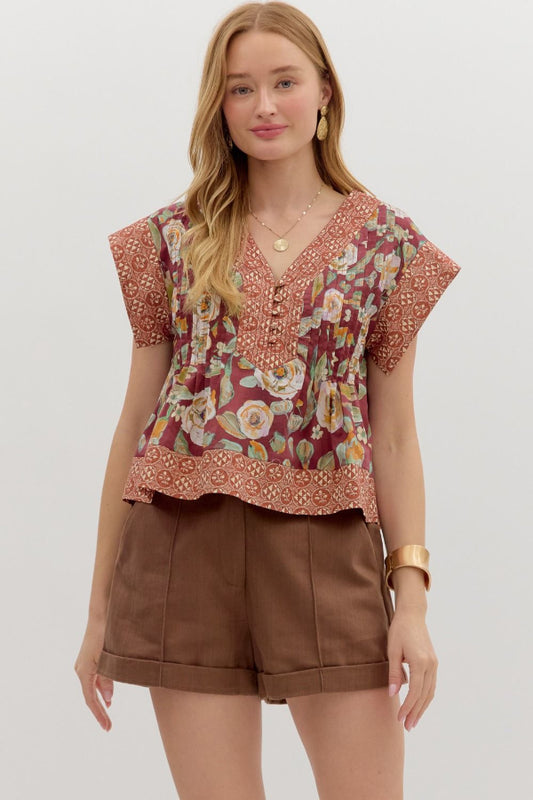 Pintuck Top- Burgundy