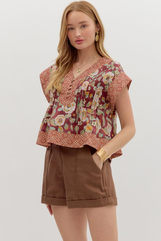 Pintuck Top- Burgundy