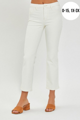 Mid Rise Straight Crop Cream Jeans