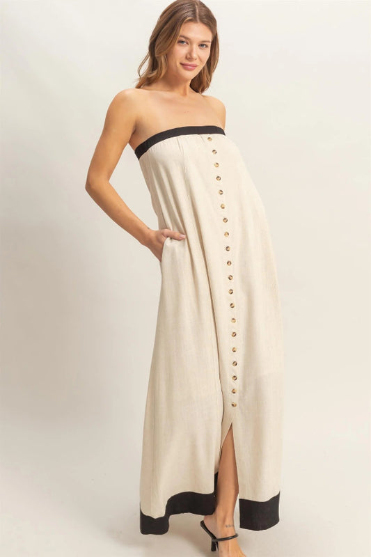 Strapless Button-Front Maxi Dress - Shop Ravel