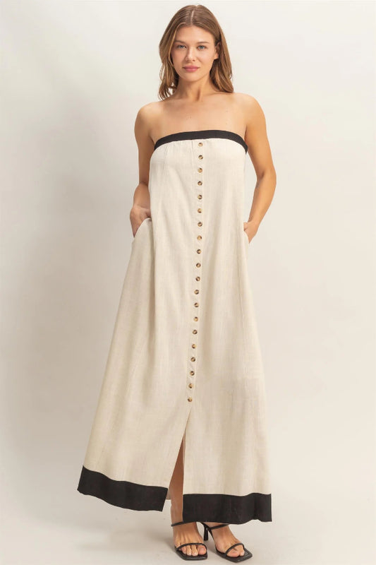 Strapless Button-Front Maxi Dress - Shop Ravel