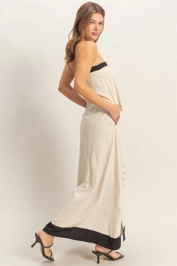 Strapless Button-Front Maxi Dress - Shop Ravel