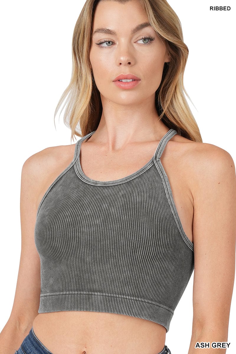 ZENANA Shirts & Tops Ash Gray / Small/Medium High Neck Cropped Tank