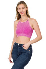 ZENANA Shirts & Tops Hot Pink / Small/Medium High Neck Cropped Tank