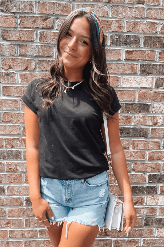ZENANA Shirts & Tops Small / Black Cotton Crewneck
