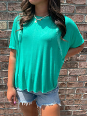 ZENANA Shirts & Tops Small / Green Dropped Off Top