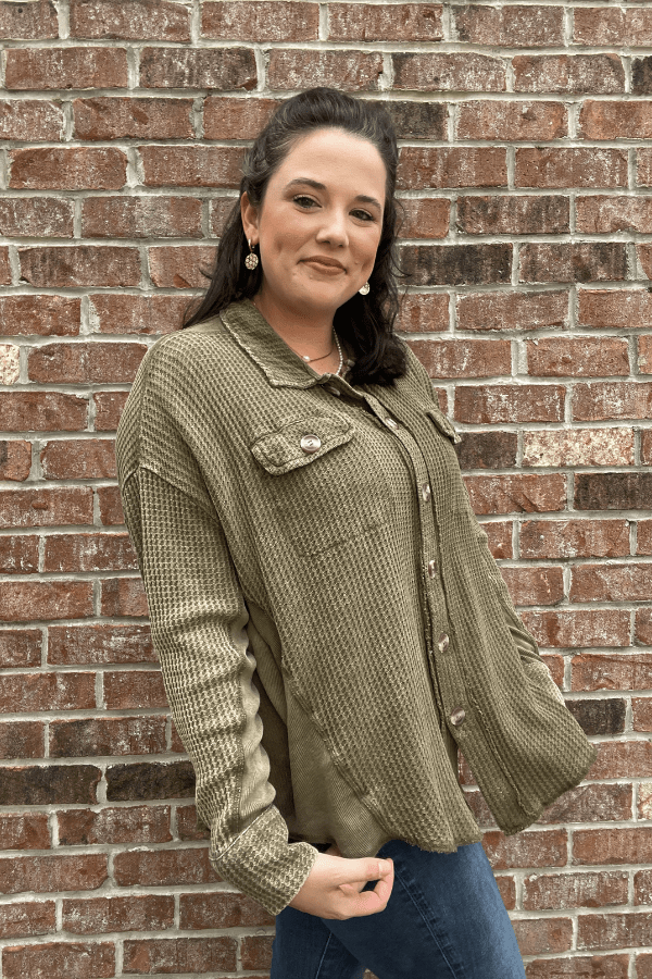 ZENANA Shirts & Tops Waffle Shacket