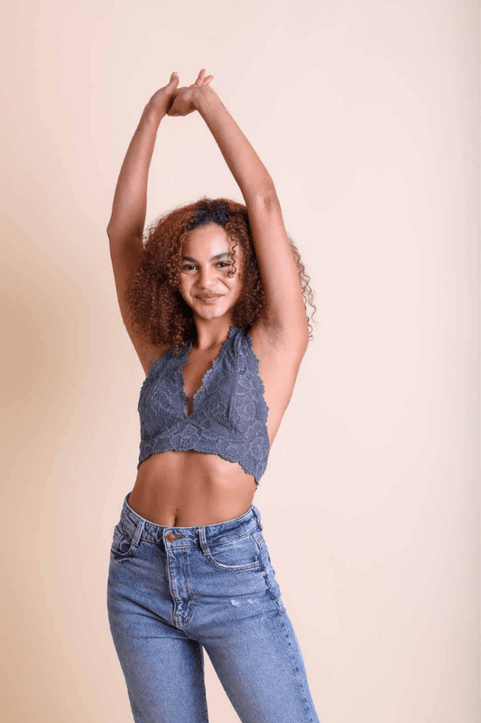 Leto Accessories Floral Lace Halter Bralette