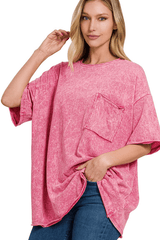 ZENANA Shirts & Tops Hot Pink / Small Pocket Tee