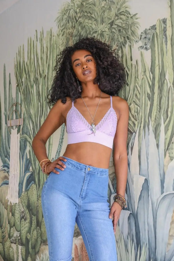 Leto Accessories Tops Lilac / Small Lace Longline Bralette